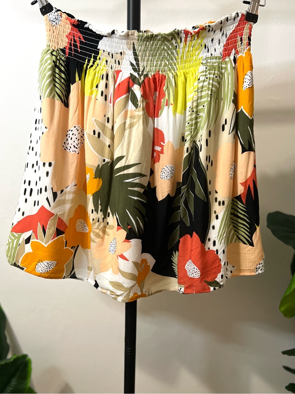 LOFT Size XL Tropical Floral Smocked Waist Pull On Skirt Multicolor